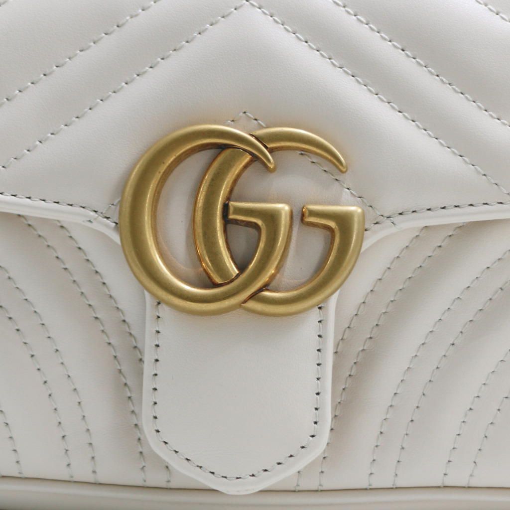Gucci GG Marmont Chain Shoulder Bag White 446744 - Luxury Handbag